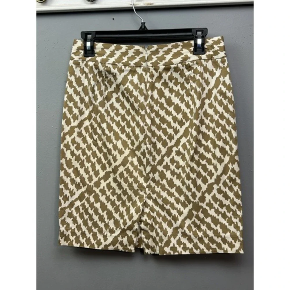 J Crew Skirt Womens 4 Tan White Geometric Stretch Cotton‎ Pencil Career Casual
